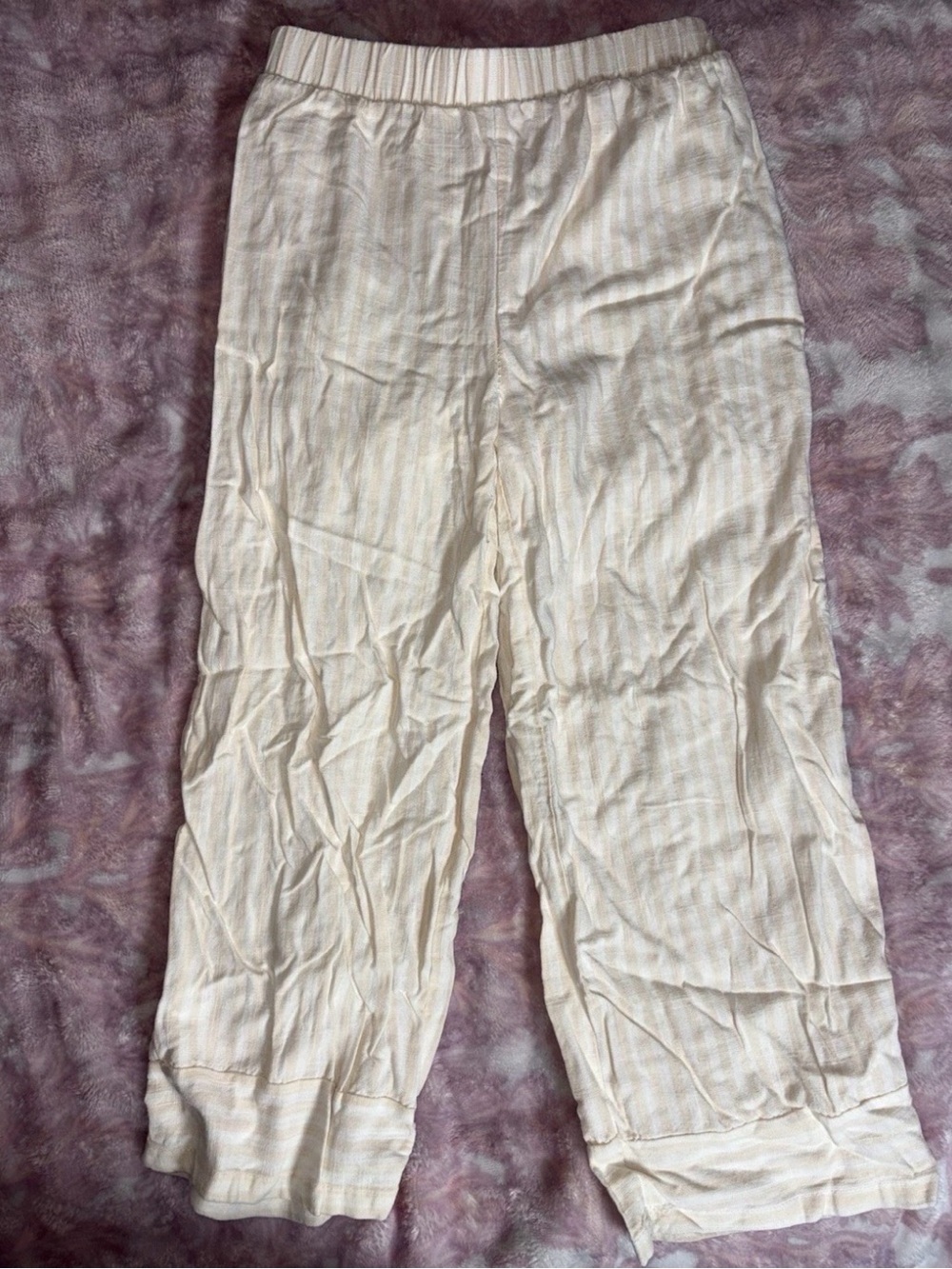 btween Cream and Light Tan Striped Elastic Waist Pants
